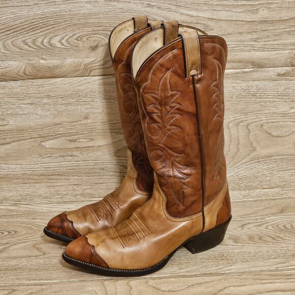 Imperial Cowboy Western Two Tone Marbled Leather Wingtip Boots Mens Size 10.5 D - Picture 1 of 12
